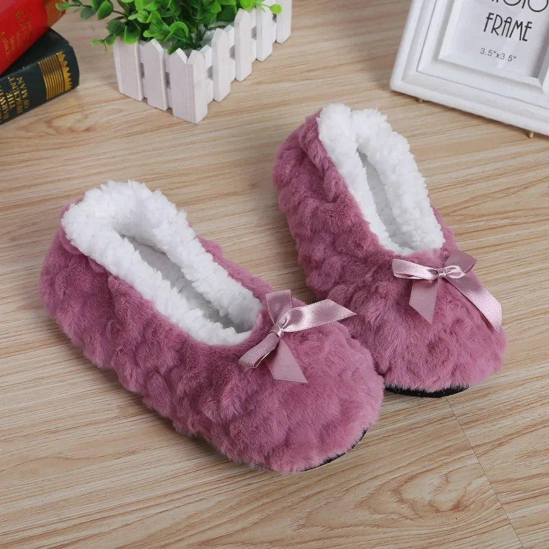 Home House Slipper Women Winter Warm Plush Thick Heart Love None Grip Soft Cute Funny Indoor Female Fluffy Floor Shoe Flat Fuzzy