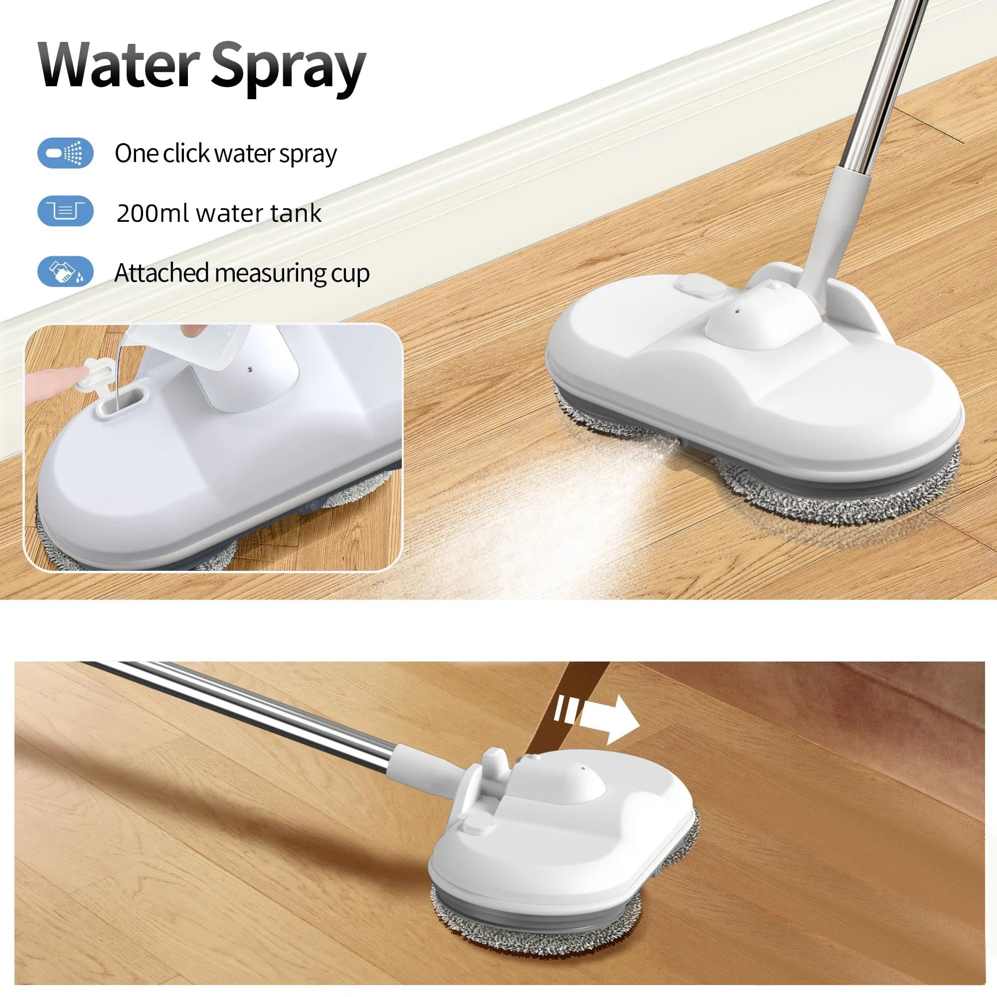2025 Cordless Rechargeable Floor Cleaner - Electric Mop with Water Tank & Spray Function, Adjustable Rod for Deep Cleaning