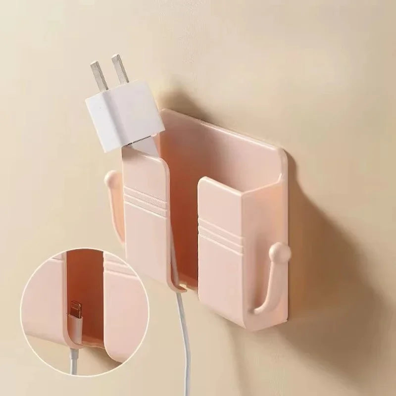 1pc Wall Mount Phone Holder Self-Adhesive Wall Organizer Storage Box Plastic Charging Phone Stand Brackets No Punching Holders