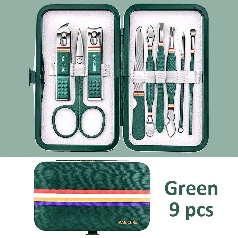 6-9 Pcs Manicure Set With Leather Case Professional Foot And Face Care Tool Kits Stainless Steel Nail Clipper Sets Gift