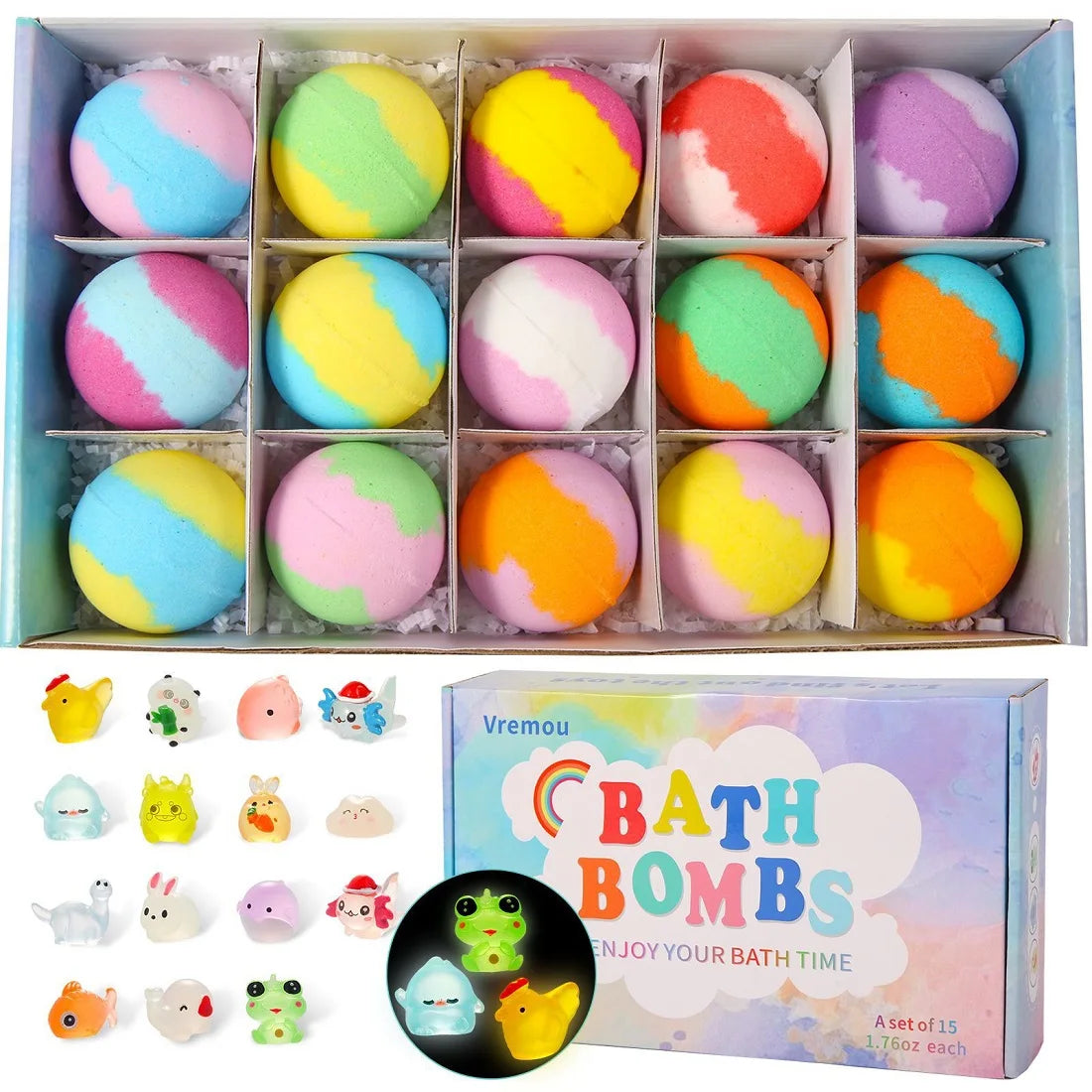 15Pcs/Pack Children Bath Bombs Gift Set Plant Essential Oil Bath Ball Included Toys for Bubble Spa Bath