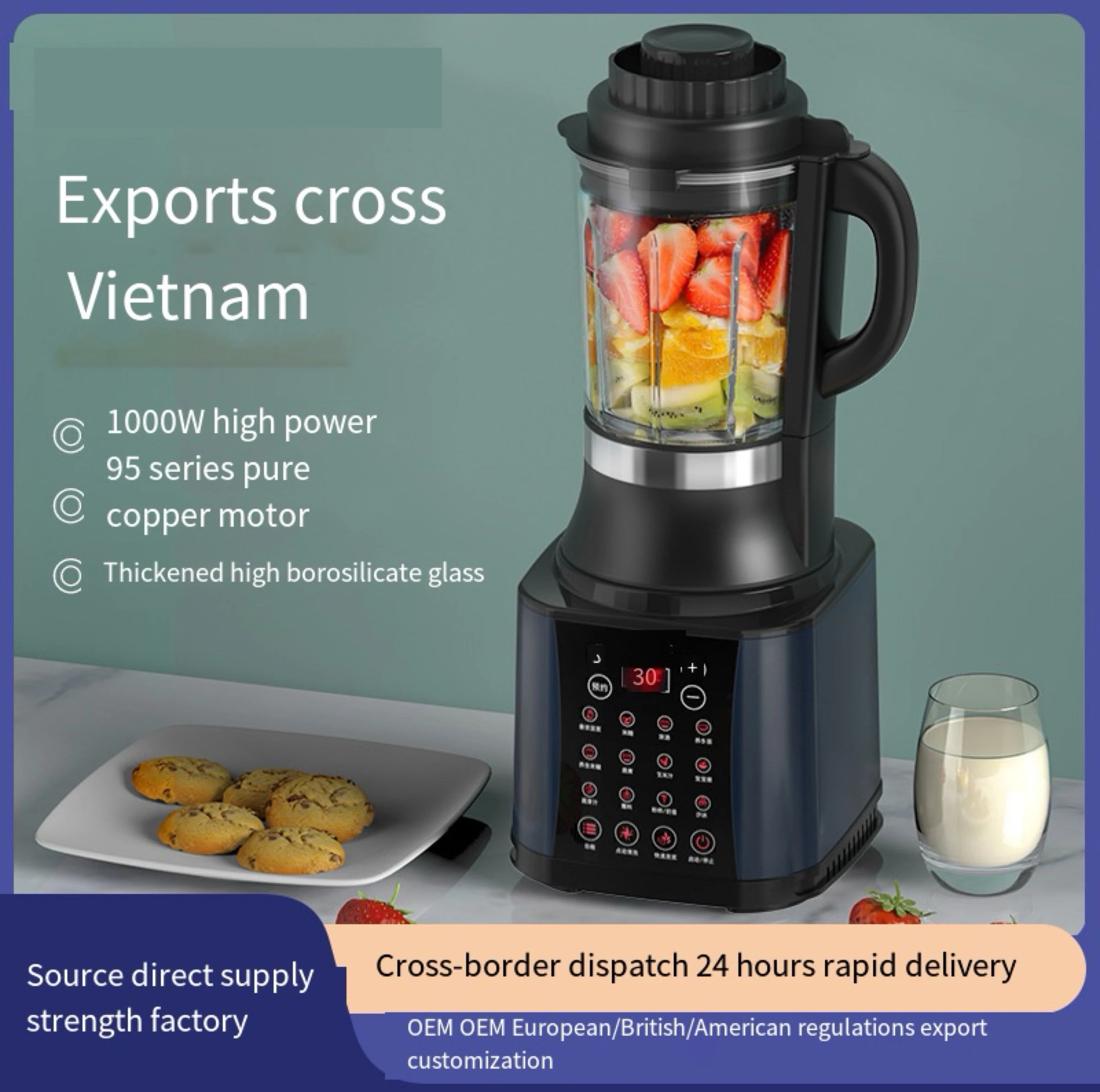 Smart Portable Blender with Touchpad Controls Multifunctional Electric Juicer and Mixer for Kitchen Use Glass Container