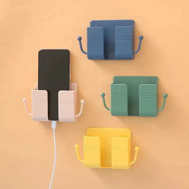 1pc Wall Mount Phone Holder Self-Adhesive Wall Organizer Storage Box Plastic Charging Phone Stand Brackets No Punching Holders