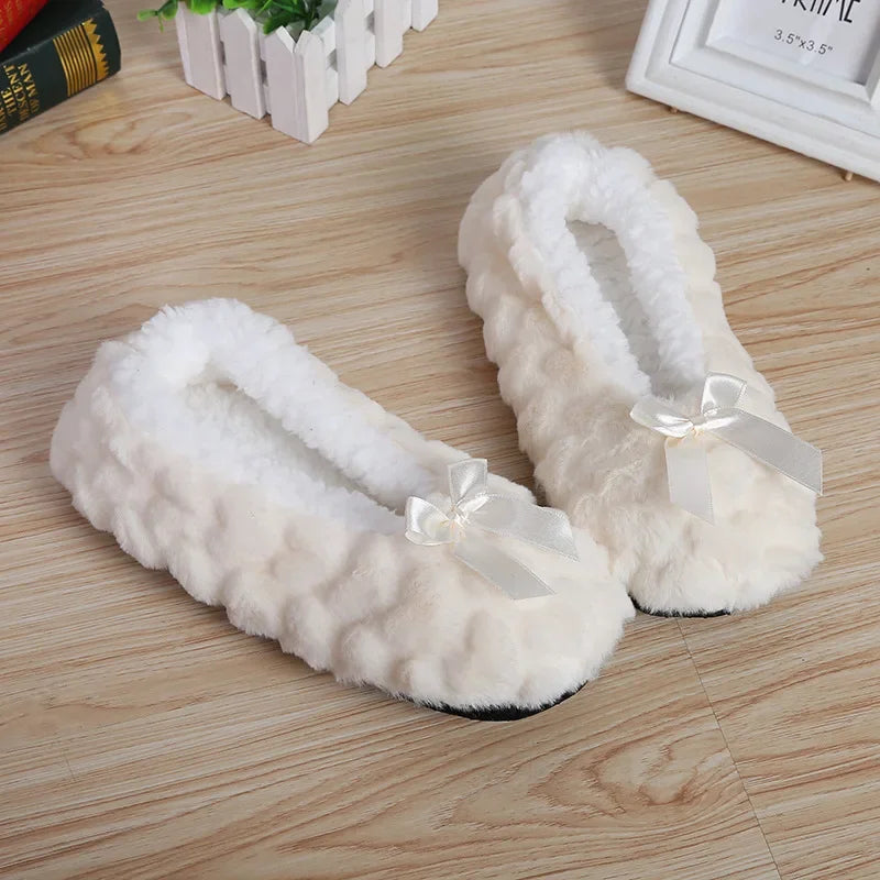 Home House Slipper Women Winter Warm Plush Thick Heart Love None Grip Soft Cute Funny Indoor Female Fluffy Floor Shoe Flat Fuzzy