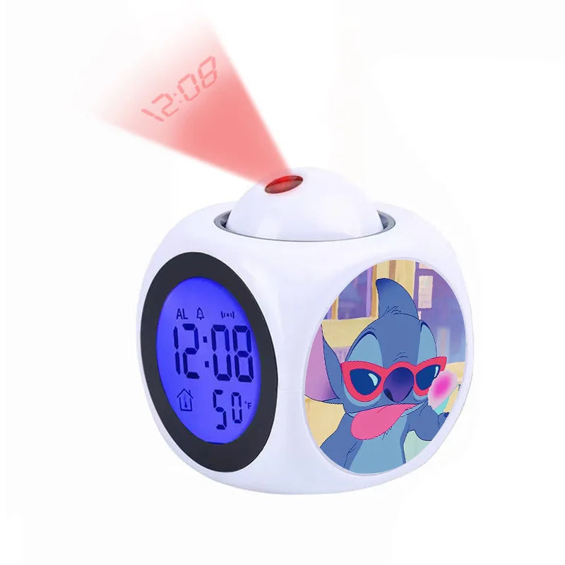 Disney Cartoon Stitch Digital Alarm Clock Lcd Projector Temperature Time Date Projection Display Desk Decoration Timer Kawaii