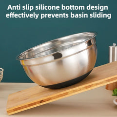 5pcs Set Stainless Steel Mixing Bowl with Lid - Rust-Resistant, Non-Slip Base, for Baking and Cooking, Kitchen Essentials