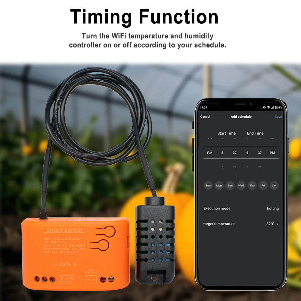 Tuya WiFi Temperature Humidity Sensor With External Probe for Smart Home Hygrometer APP Monitoring For Plants Aquarium Winery