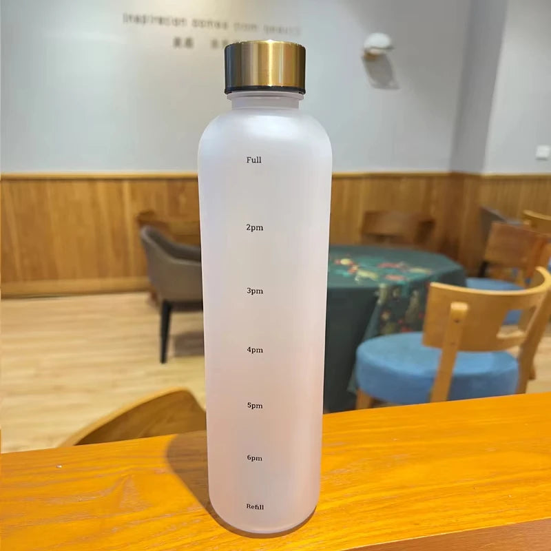 1L Water Bottle With Time Marker Motivational Reusable Fitness Sports Outdoors Travel Leakproof Free Frosted Plastic