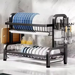 Dish Drying Rack 2-Tier Compact Kitchen Dish Rack Drainboard Set Large Rust-Proof Dish Drainer with Utensil Holder Kitchen Racks