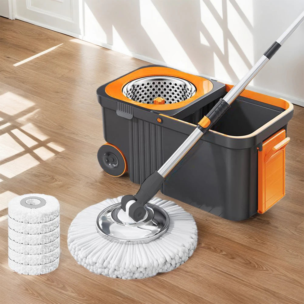 Spin Mop Bucket with 6 Extra Refills Heads Extended Handle Floor Cleaner Household Cleaning Automatic Spin Mop for Home Cleaning