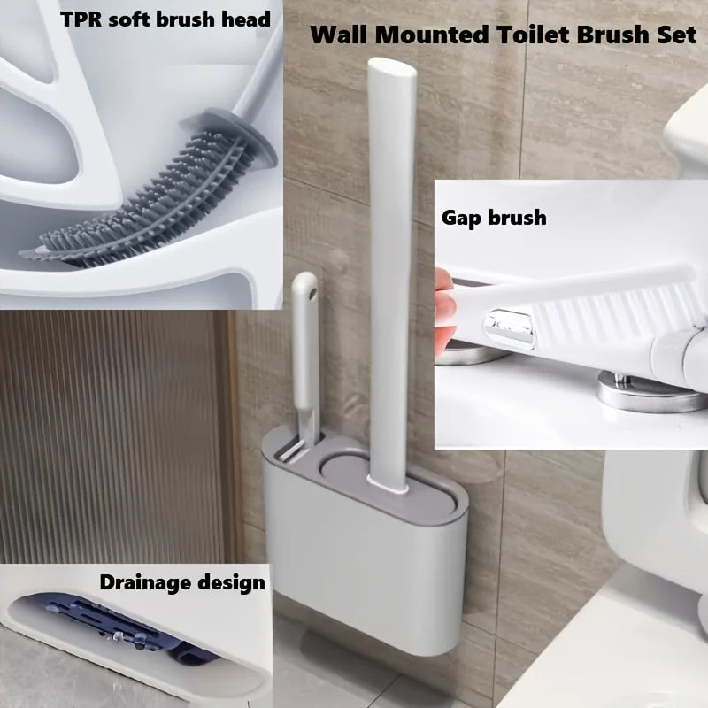 3-in-1 Silicone Toilet Brush With Wallmounted Storage Holder Flathead Design For Bathroom Kitchen Easyhang Organizer Bathroom Cl