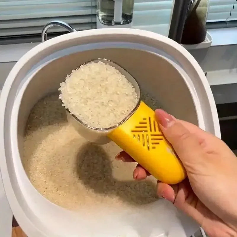 Multi-Function Rice Scoop with Measuring Cup and Spoon - Ergonomic Handle, Insect-Proof Design for Precise Rice, Flour, Pasta