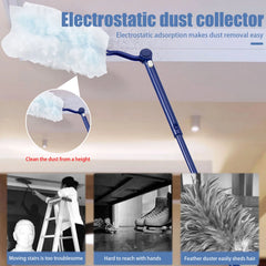 40PCS Dust Magnet Disposable Duster Heads Adjustable Length Handles Disposable Microfiber Feather Dusters for Cleaning Home