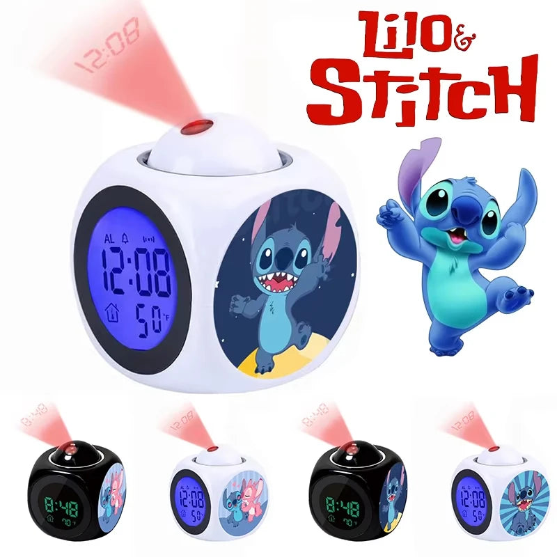Disney Cartoon Stitch Digital Alarm Clock Lcd Projector Temperature Time Date Projection Display Desk Decoration Timer Kawaii