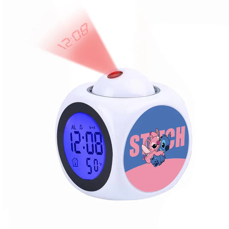 Disney Cartoon Stitch Digital Alarm Clock Lcd Projector Temperature Time Date Projection Display Desk Decoration Timer Kawaii