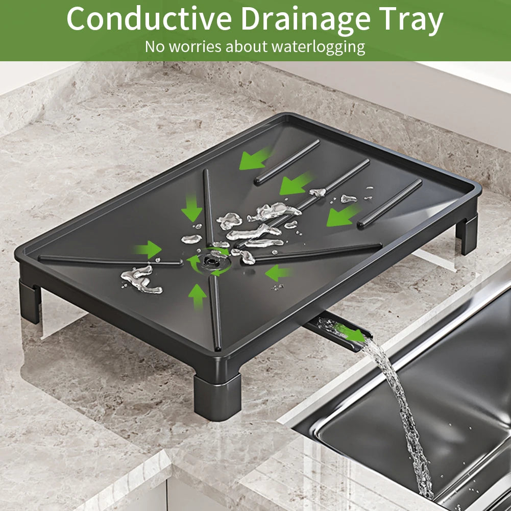 Large Anti-Rust Dish Drying Rack – Multifunctional Kitchen Counter Rack with Cutlery, Cup Holders & Drainboard