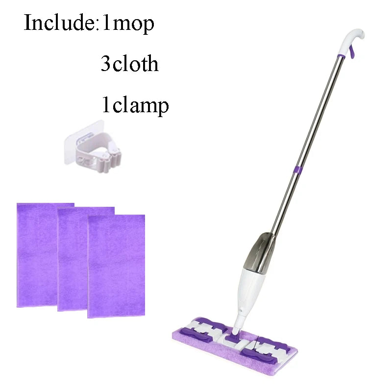 Upgrade Spray Mop Long Handle Adjustable 360° Rotating Microfiber Pads Dry&Wet Dual-use Flat Mop for Home Office Floor Cleaning