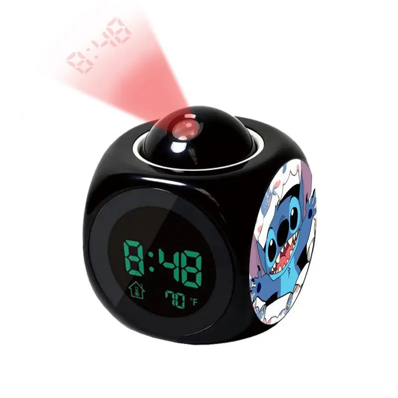 Disney Cartoon Stitch Digital Alarm Clock Lcd Projector Temperature Time Date Projection Display Desk Decoration Timer Kawaii