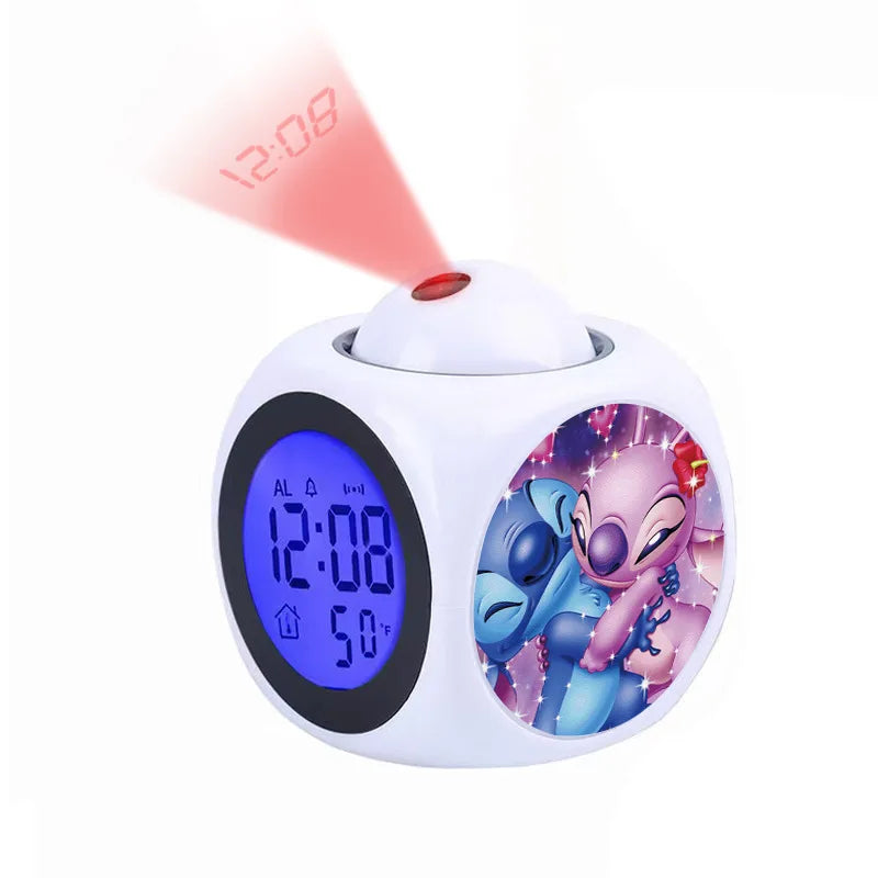 Disney Cartoon Stitch Digital Alarm Clock Lcd Projector Temperature Time Date Projection Display Desk Decoration Timer Kawaii