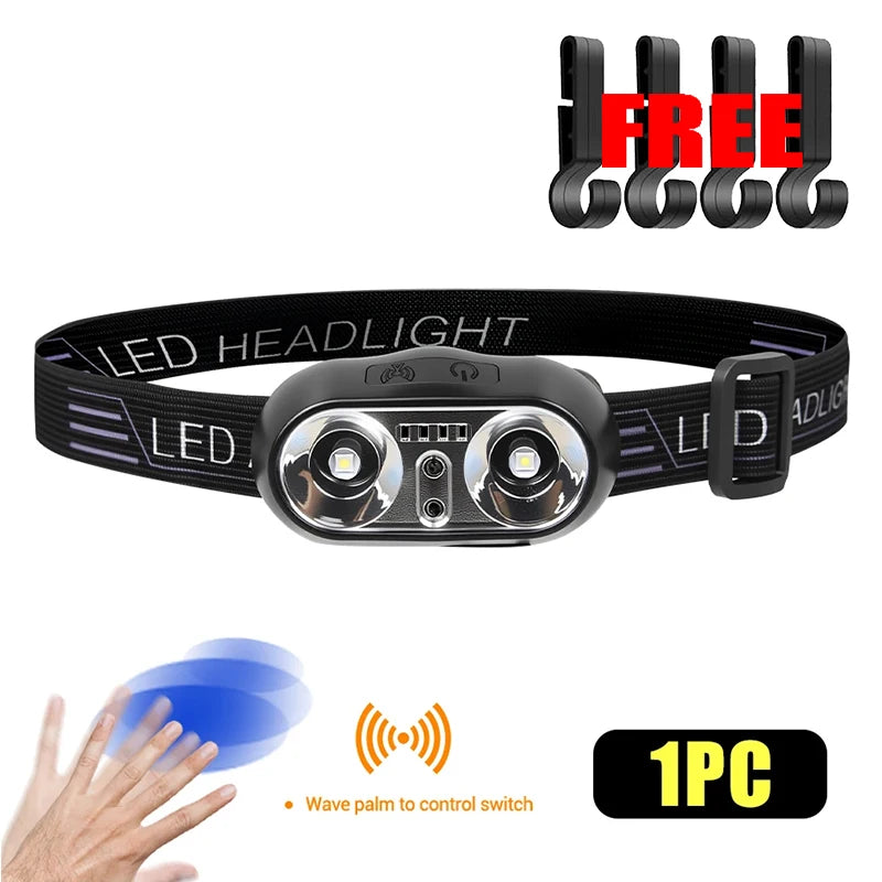 Portable XPE+LED Motion Sensor Headlight Rechargeable HeadLamp Flashlight Front Light for Camping Hiking Emergency Lantern Torch