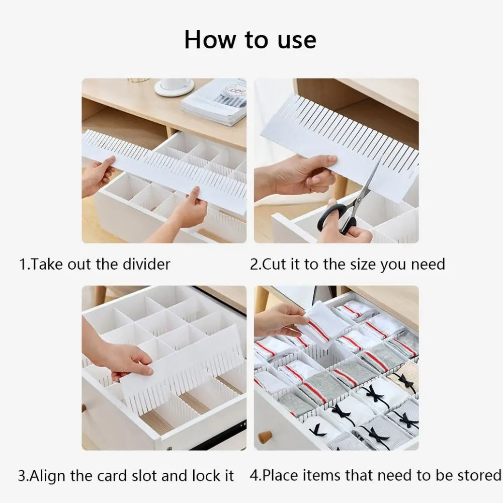 5Pcs Adjustable Drawer Divider DIY Household Combination Partition Board Space-saving Storage Organizer Cabinet Closet Separator