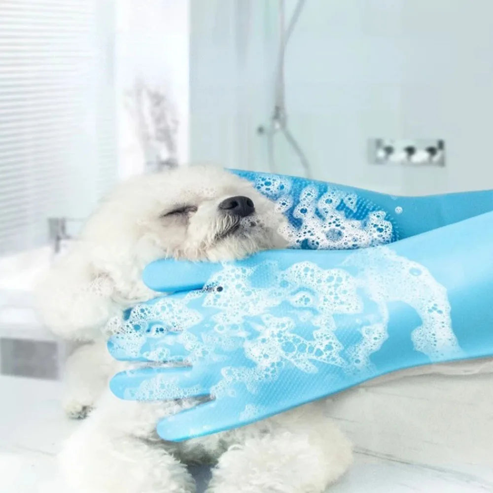 Pet Grooming Cleaning Gloves Dog Cat Bathing Shampoo Glove Scrubber Magic Dishwashing Cleanner Sponge Silicon Hair Removal Glove