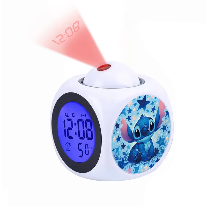 Disney Cartoon Stitch Digital Alarm Clock Lcd Projector Temperature Time Date Projection Display Desk Decoration Timer Kawaii