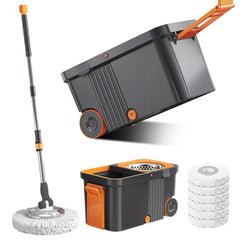 Spin Mop Bucket with 6 Extra Refills Heads Extended Handle Floor Cleaner Household Cleaning Automatic Spin Mop for Home Cleaning
