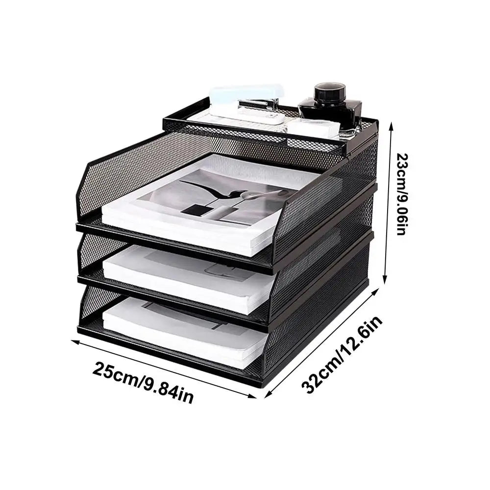 Desk Trays Metal Mesh Stackable File Desktop Organizer Document Holder Stackable Storage Rack For Students Notebook Book Drawer