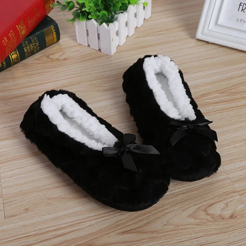 Home House Slipper Women Winter Warm Plush Thick Heart Love None Grip Soft Cute Funny Indoor Female Fluffy Floor Shoe Flat Fuzzy