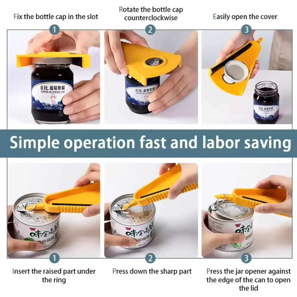 Non-Slip 4-in-1 Bottle Can Opener, Effortlessly Opens Stubborn Kitchen Essential Multifunctional Bottle Opener for Jars Beer Cap