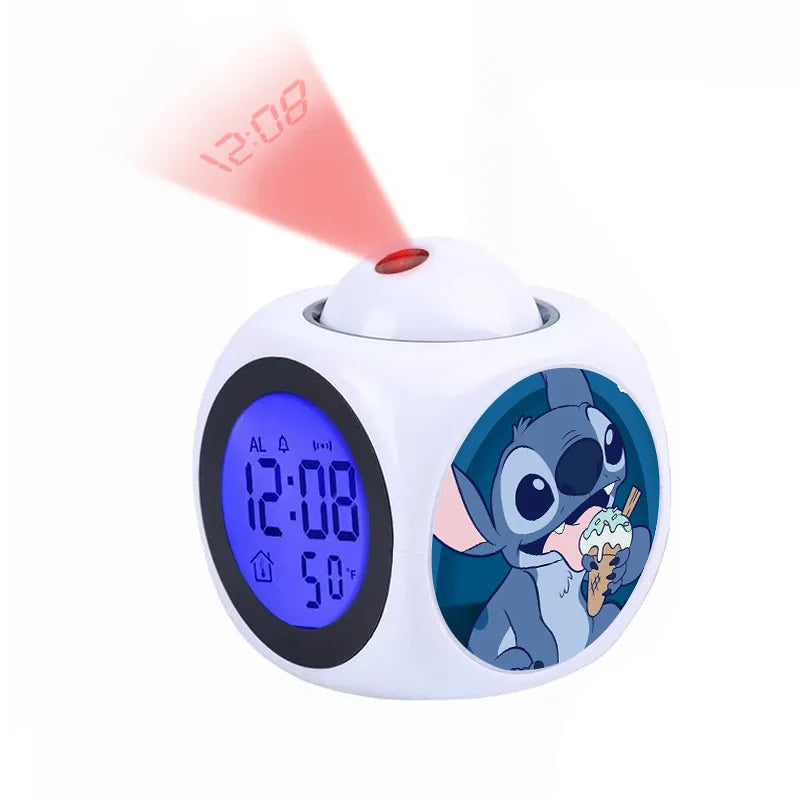 Disney Cartoon Stitch Digital Alarm Clock Lcd Projector Temperature Time Date Projection Display Desk Decoration Timer Kawaii
