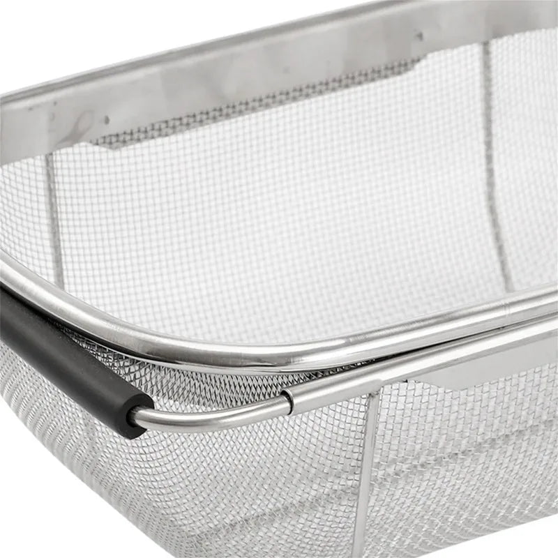 Kitchen Supply Over The Sink Deep Well Oval Stainless Steel Colander Fine Mesh W/ Extendable Handle