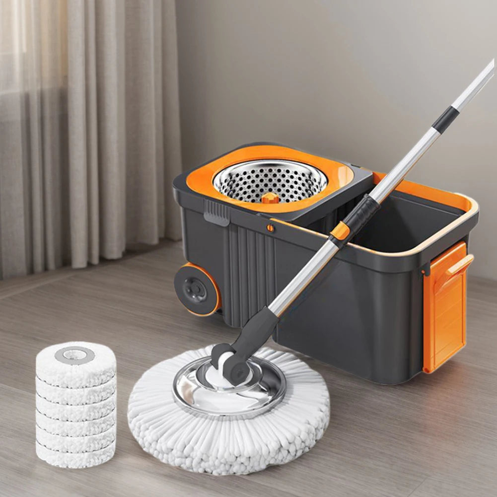 Spin Mop Bucket with 6 Extra Refills Heads Extended Handle Floor Cleaner Household Cleaning Automatic Spin Mop for Home Cleaning