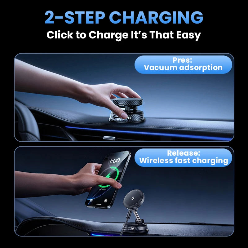 Magnetic Wireless Car Charger Mount Vacuum Suction Cup Phone Holder Stand For iPhone 17 16 15 14 13 12 Pro Max Fast Charging