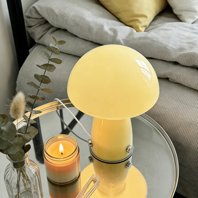 Nordic Vintage High Appearance Level Mushroom Table Lamp Girls Ambient Light for Bedroom Bedside Plug in Creative Reading Night