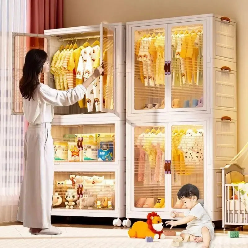 Baby’s Bedroom Closets Wardrobe Clothes Folding Bins Transparent Visual Cabinets Stable Load-bearing Clothes Organizer Rack