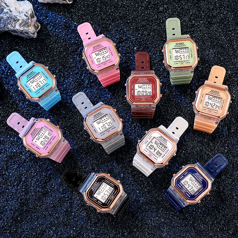 Fashion LED Electronic Watch Brand Student Transparent Candy Multicolor Ladies Sports Waterproof Wirstwatch Clock Gift Relógio